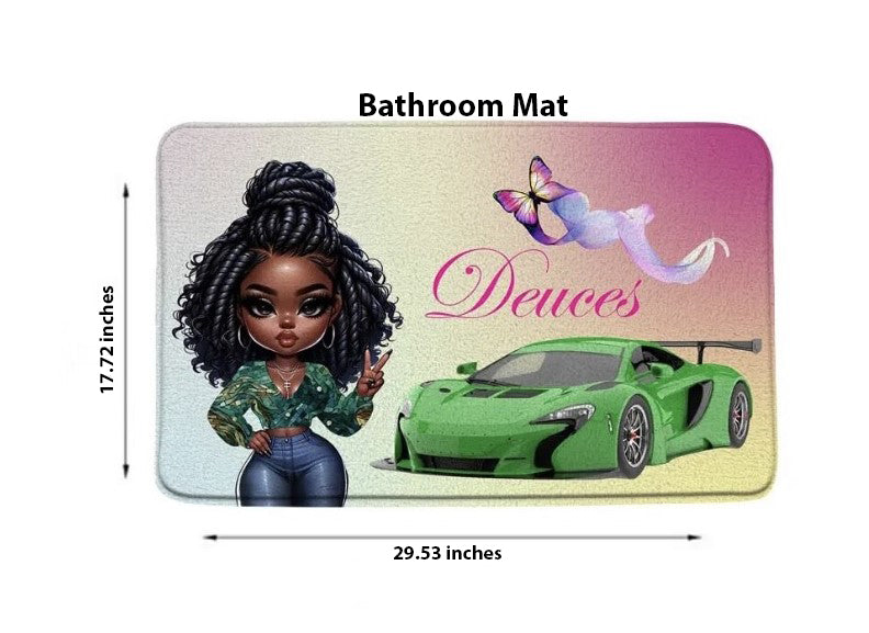 Copycat-Creations Princess, Sports Car, Butterfly Ribbon and “Deuces” Sign 2pcs Shower Curtain Set