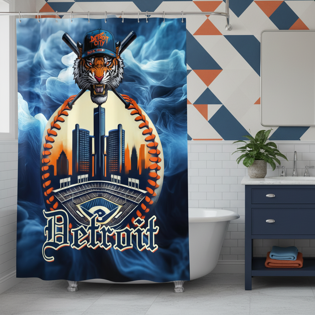 Copycat-Creations Detroit Baseball 3rd Edition Shower Curtain