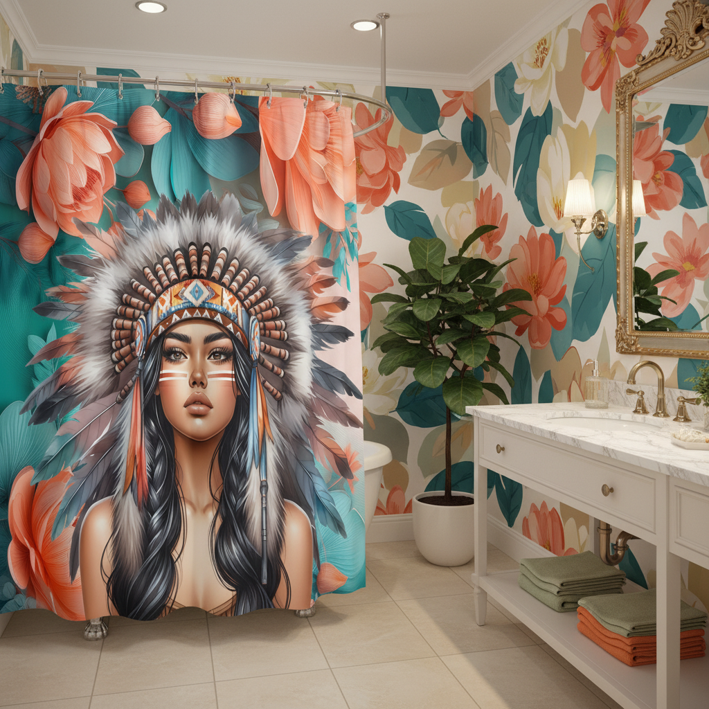 Copycat-Creations Indigenous Goddess Shower Curtain
