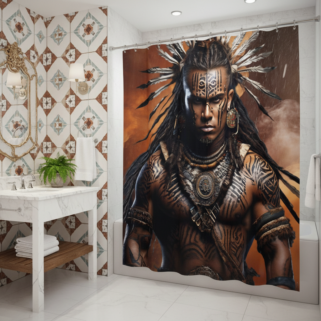 Copycat-Creations Indigenous Warrior 2nd Edition Shower Curtain