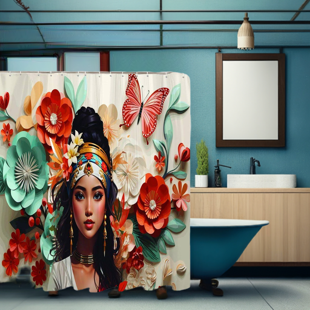Copycat-Creations Floral Balinese Goddess 4pcs Shower Curtain Set