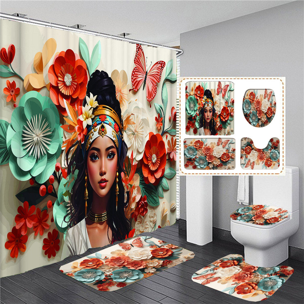 Copycat-Creations Floral Balinese Goddess 4pcs Shower Curtain Set