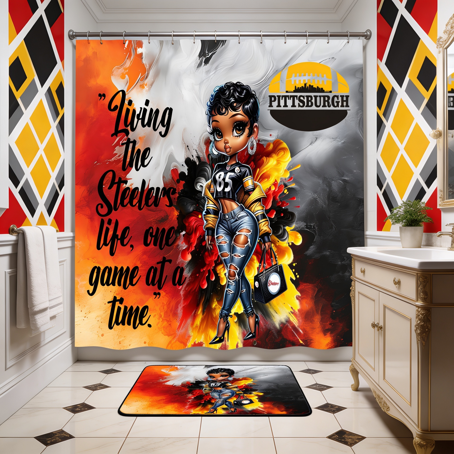Copycat-Creations Pittsburgh Football 2pcs Shower Curtain Set