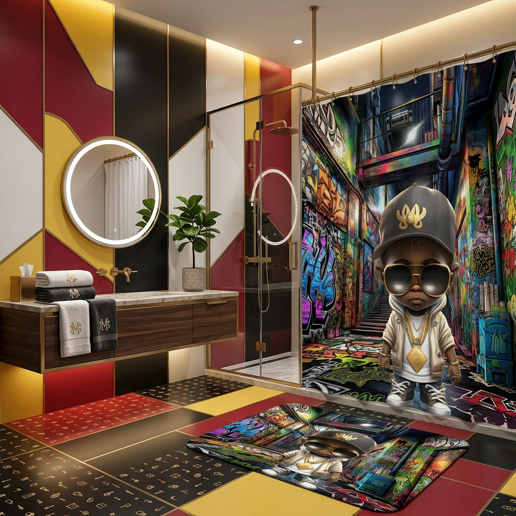 Copycat-Creations Graffiti Hip-Hop Prince 2pcs Shower Curtain Set