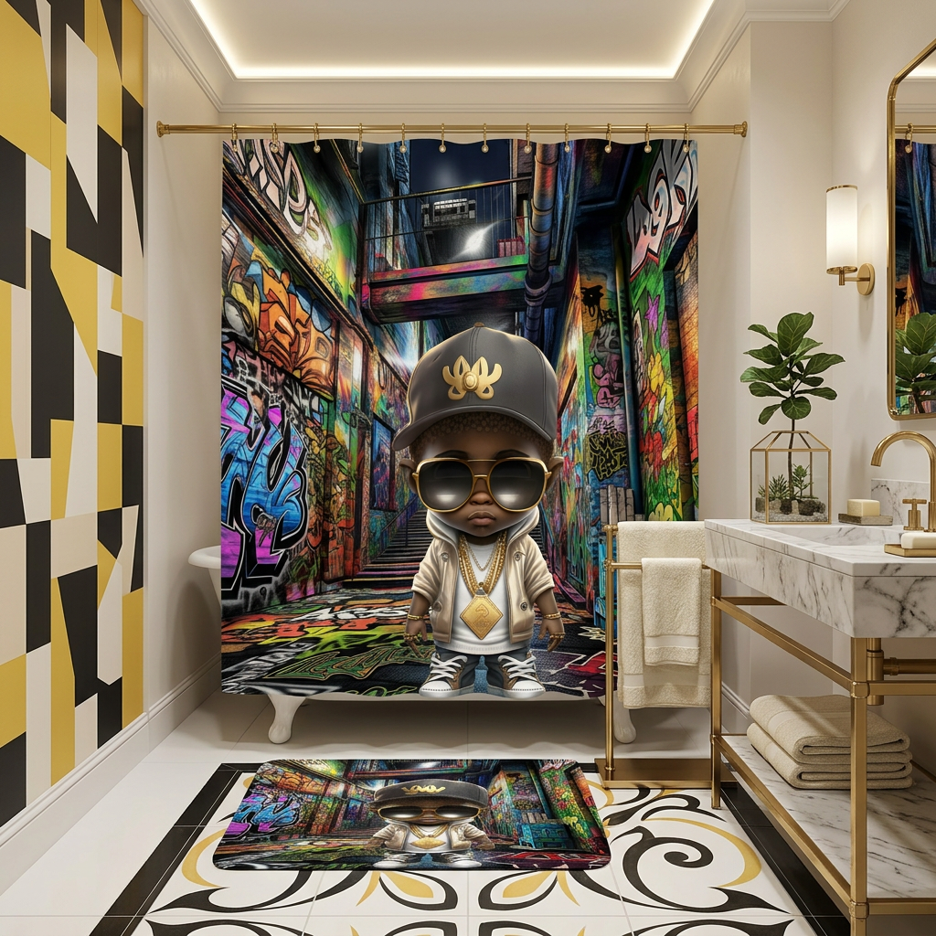 Copycat-Creations Graffiti Hip-Hop Prince 2pcs Shower Curtain Set