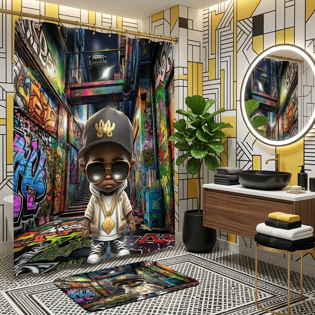 Copycat-Creations Graffiti Hip-Hop Prince 2pcs Shower Curtain Set