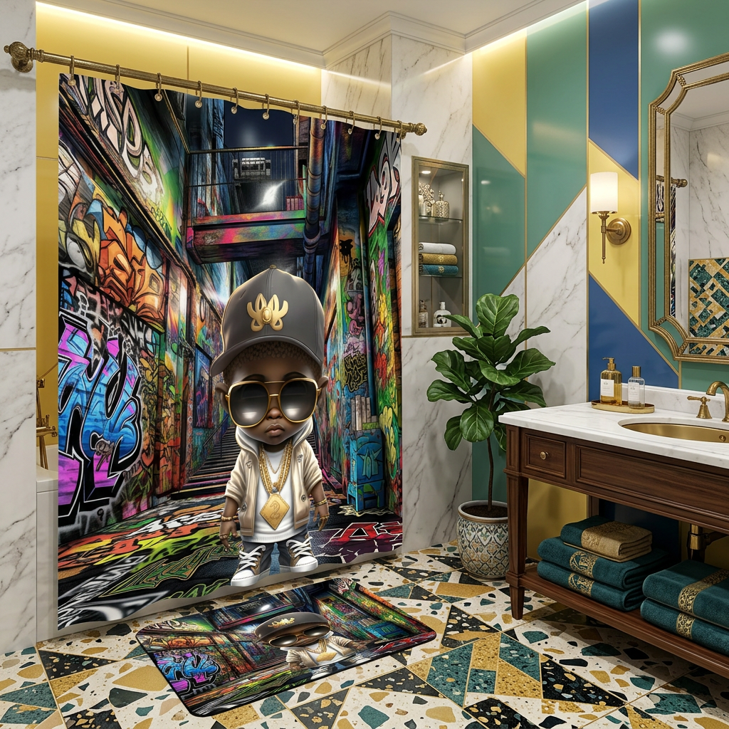 Copycat-Creations Graffiti Hip-Hop Prince 2pcs Shower Curtain Set