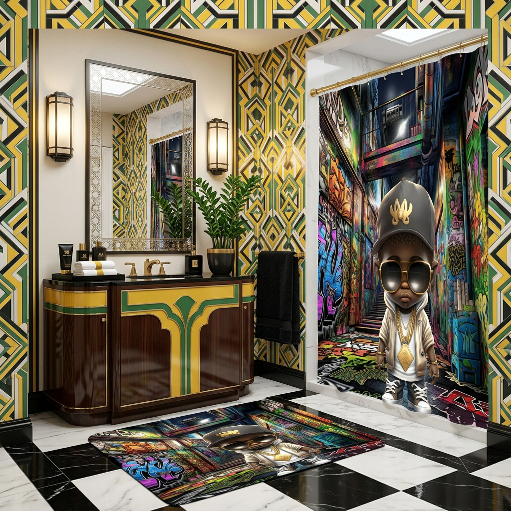 Copycat-Creations Graffiti Hip-Hop Prince 2pcs Shower Curtain Set