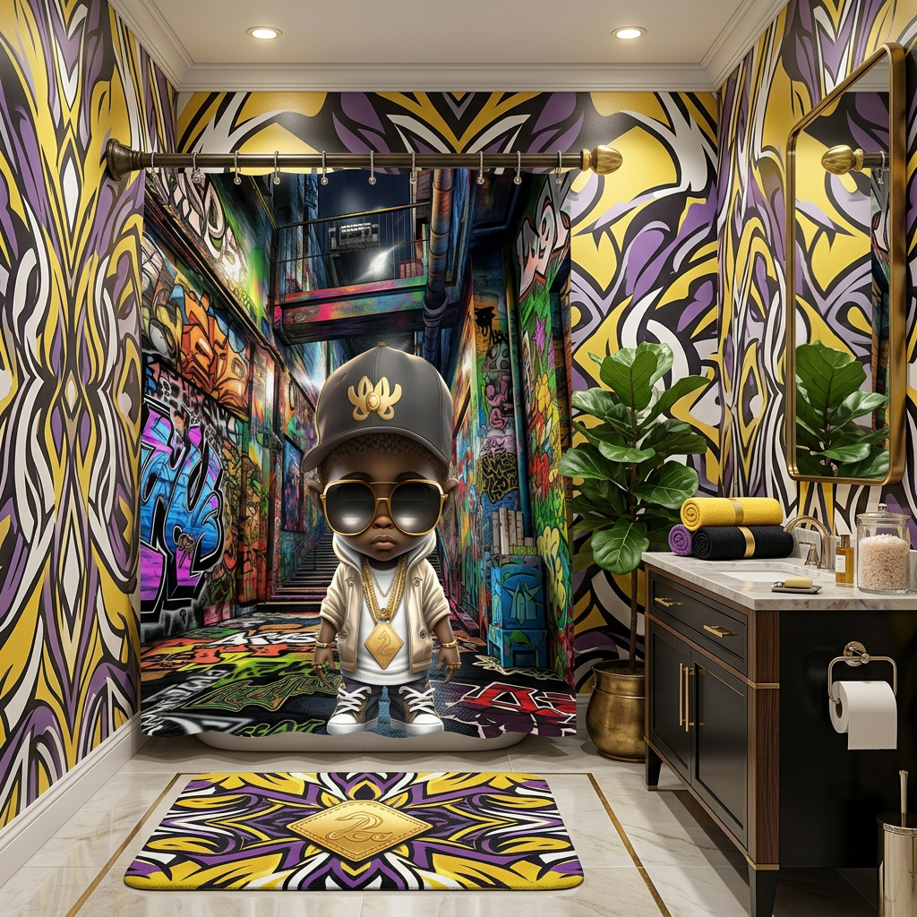 Copycat-Creations Graffiti Hip-Hop Prince 2pcs Shower Curtain Set