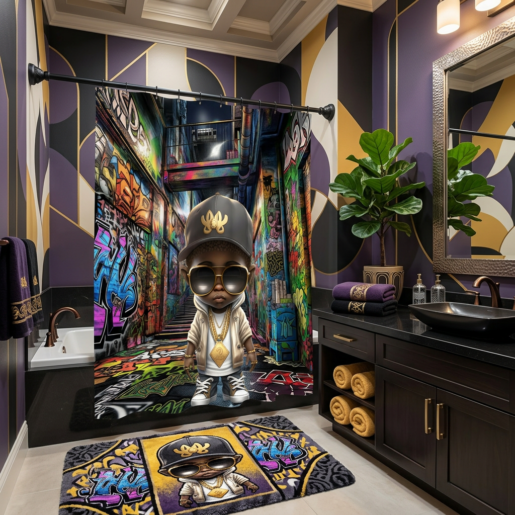 Copycat-Creations Graffiti Hip-Hop Prince 2pcs Shower Curtain Set