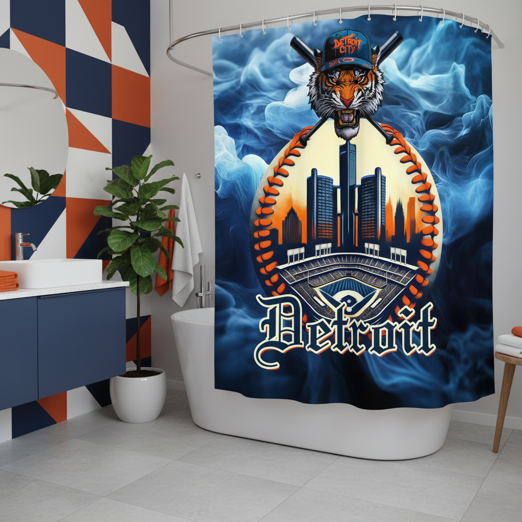 Copycat-Creations Detroit Baseball 3rd Edition Shower Curtain