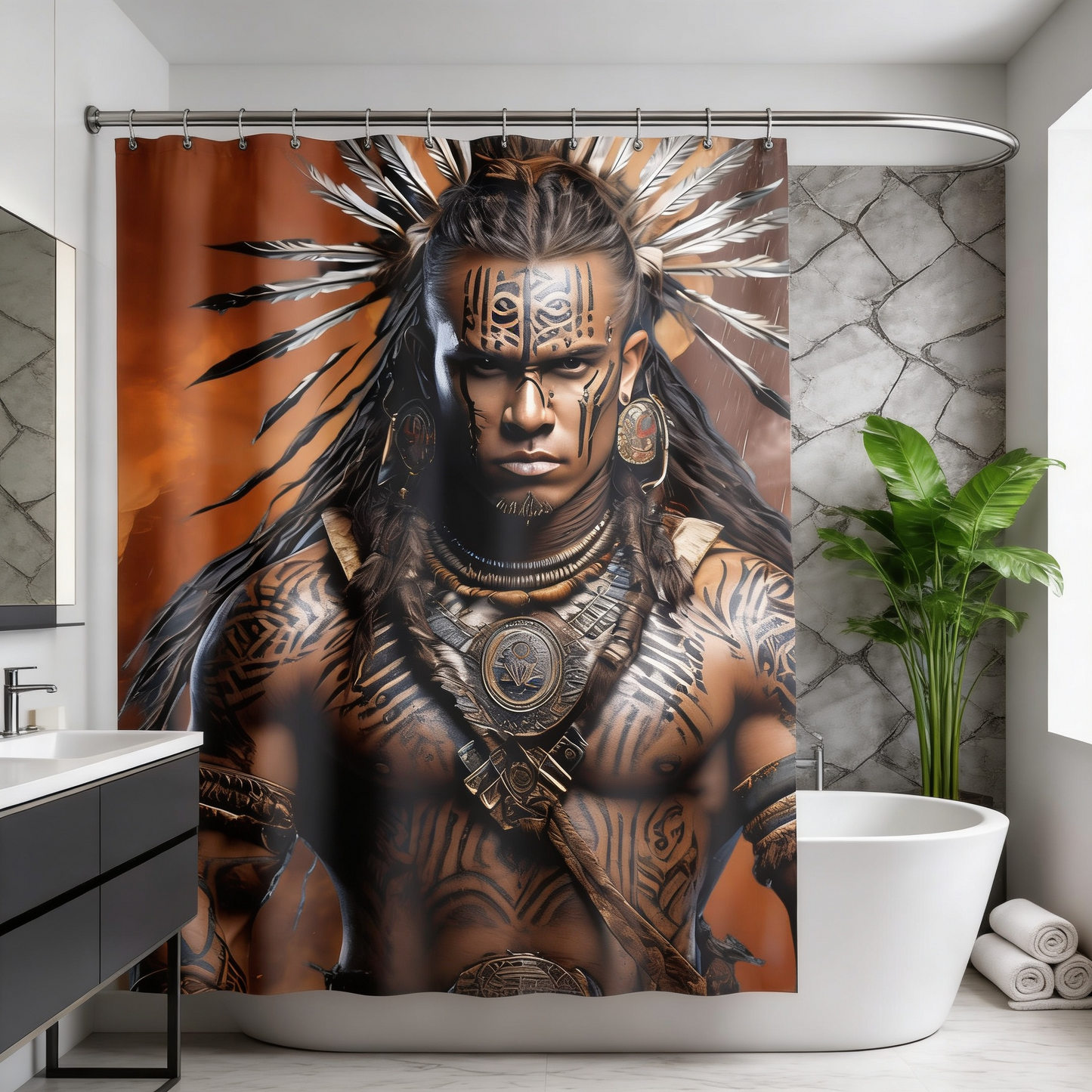 Copycat-Creations Indigenous Warrior 2nd Edition Shower Curtain