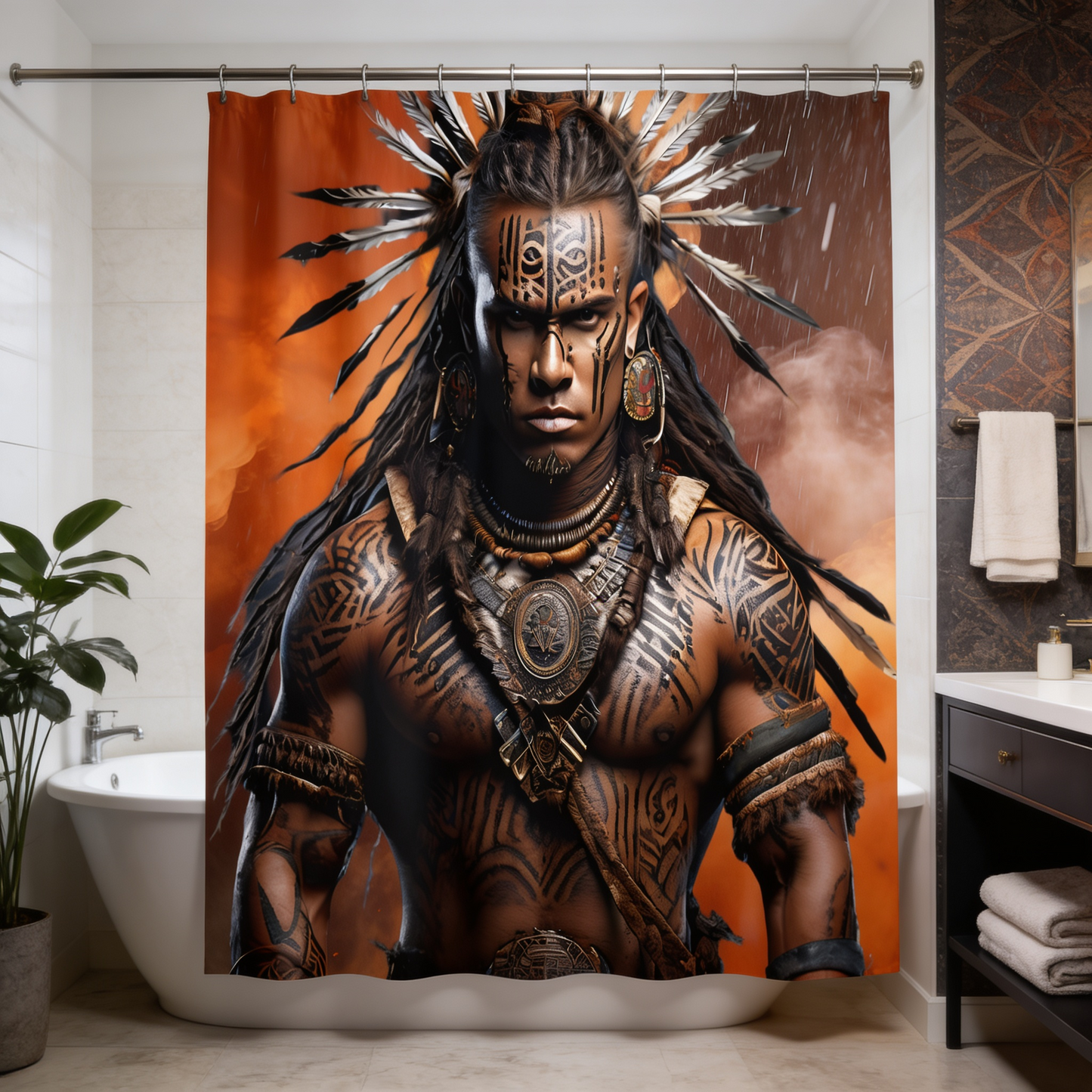 Copycat-Creations Indigenous Warrior 2nd Edition Shower Curtain