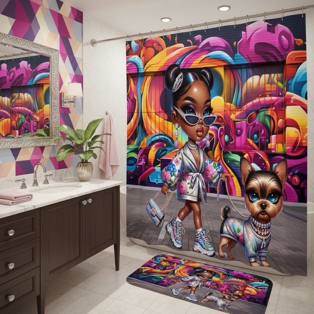 Glam Princess and Bougie Dog 2pcs Shower Curtain Set