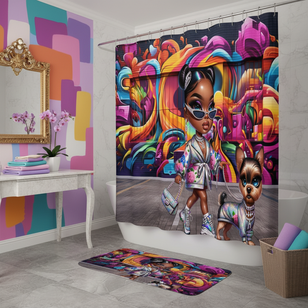 Glam Princess and Bougie Dog 2pcs Shower Curtain Set