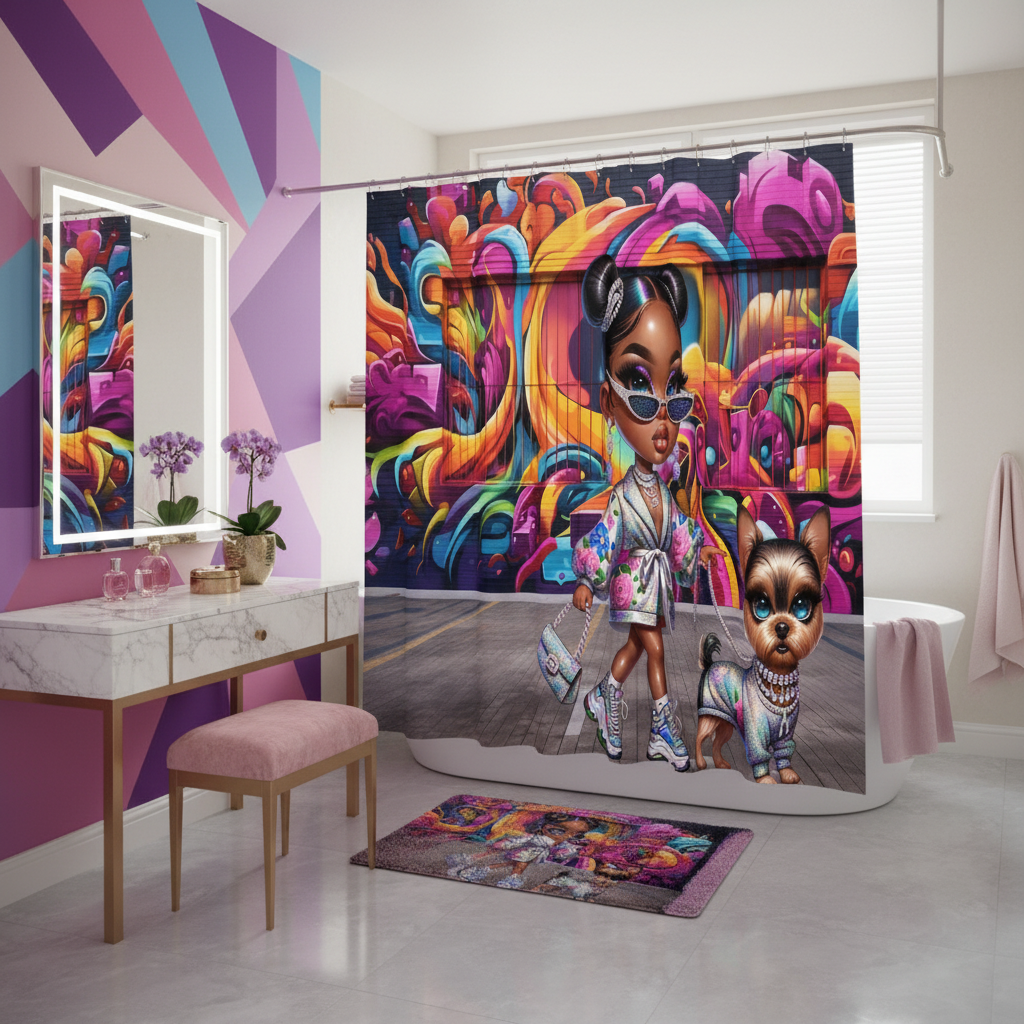 Glam Princess and Bougie Dog 2pcs Shower Curtain Set