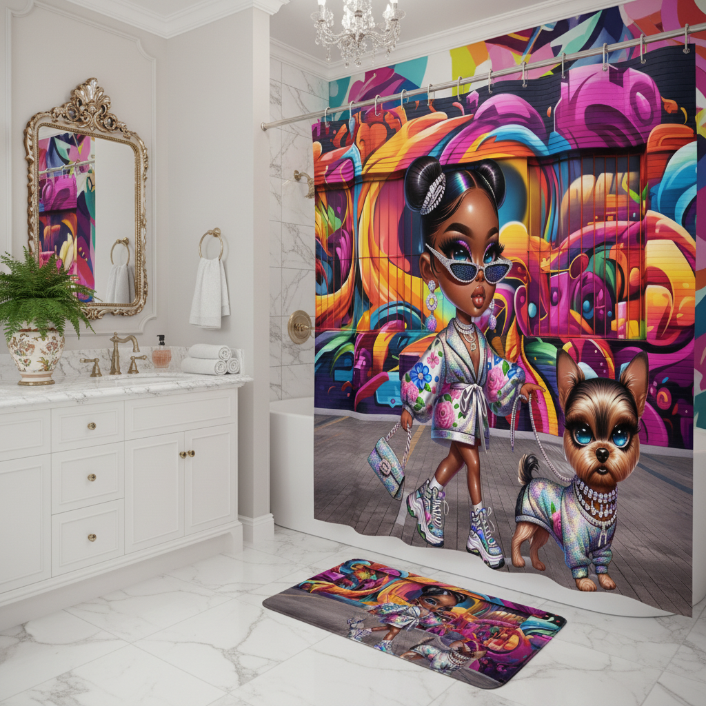 Glam Princess and Bougie Dog 2pcs Shower Curtain Set