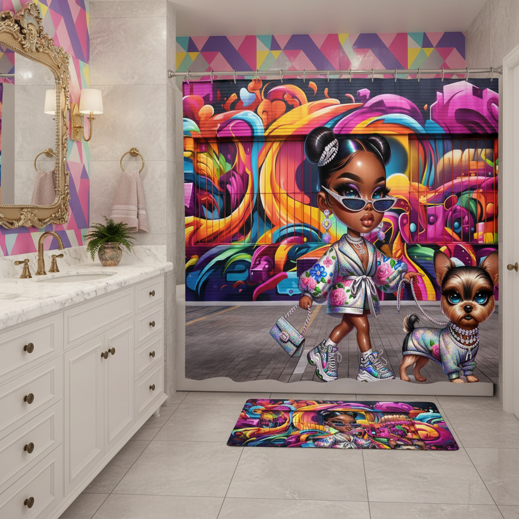 Glam Princess and Bougie Dog 2pcs Shower Curtain Set