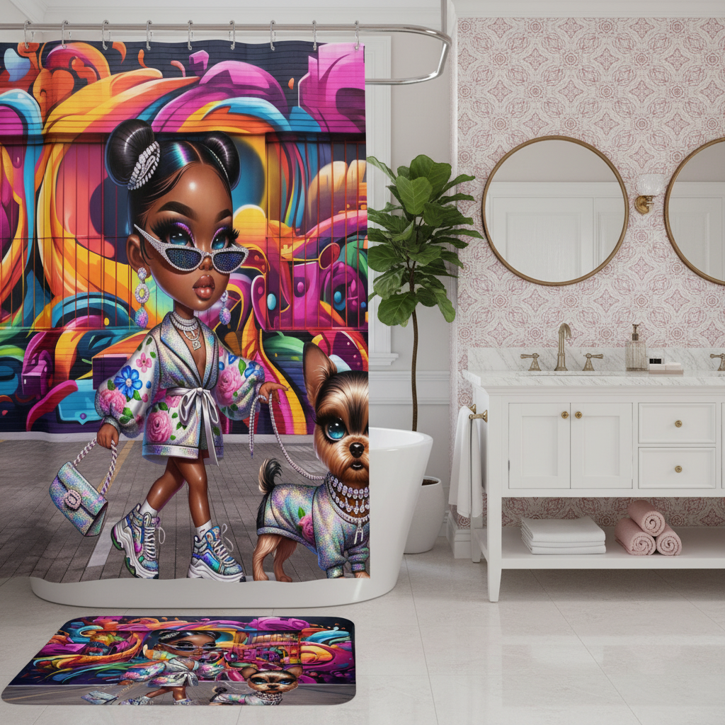 Glam Princess and Bougie Dog 2pcs Shower Curtain Set