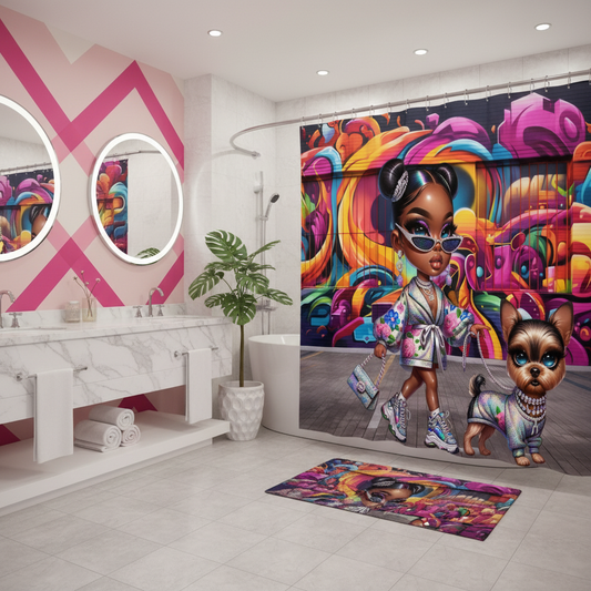 Glam Princess and Bougie Dog 2pcs Shower Curtain Set