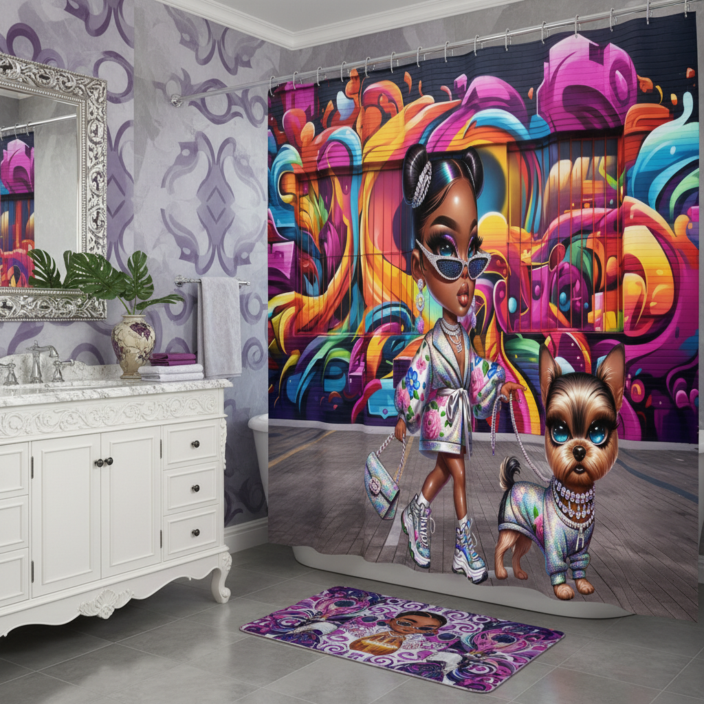 Glam Princess and Bougie Dog 2pcs Shower Curtain Set