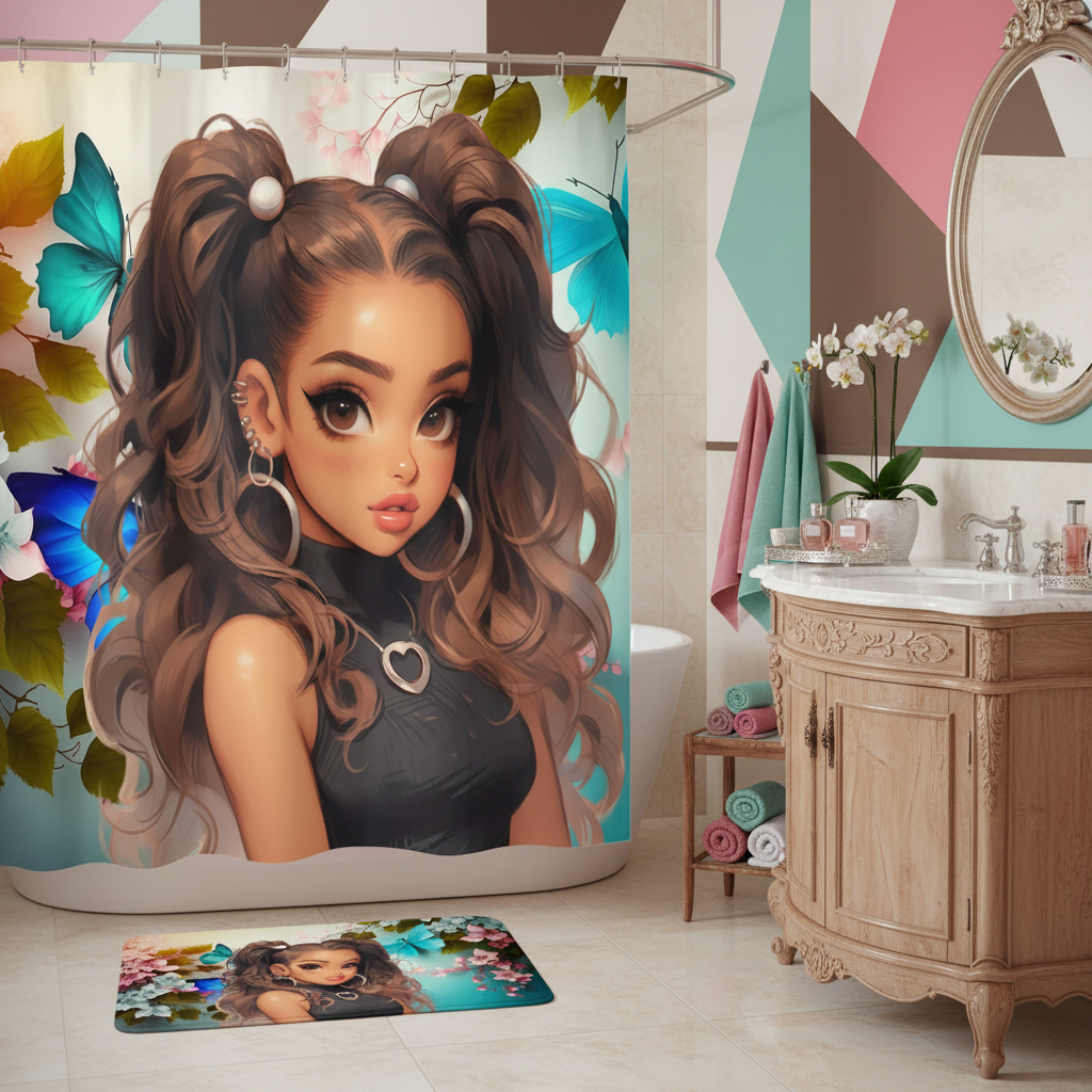 Copycat-Creations Butterfly and Floral Princess 2pcs Shower Curtain Set