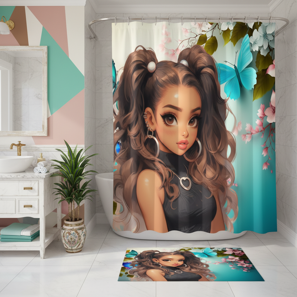 Copycat-Creations Butterfly and Floral Princess 2pcs Shower Curtain Set