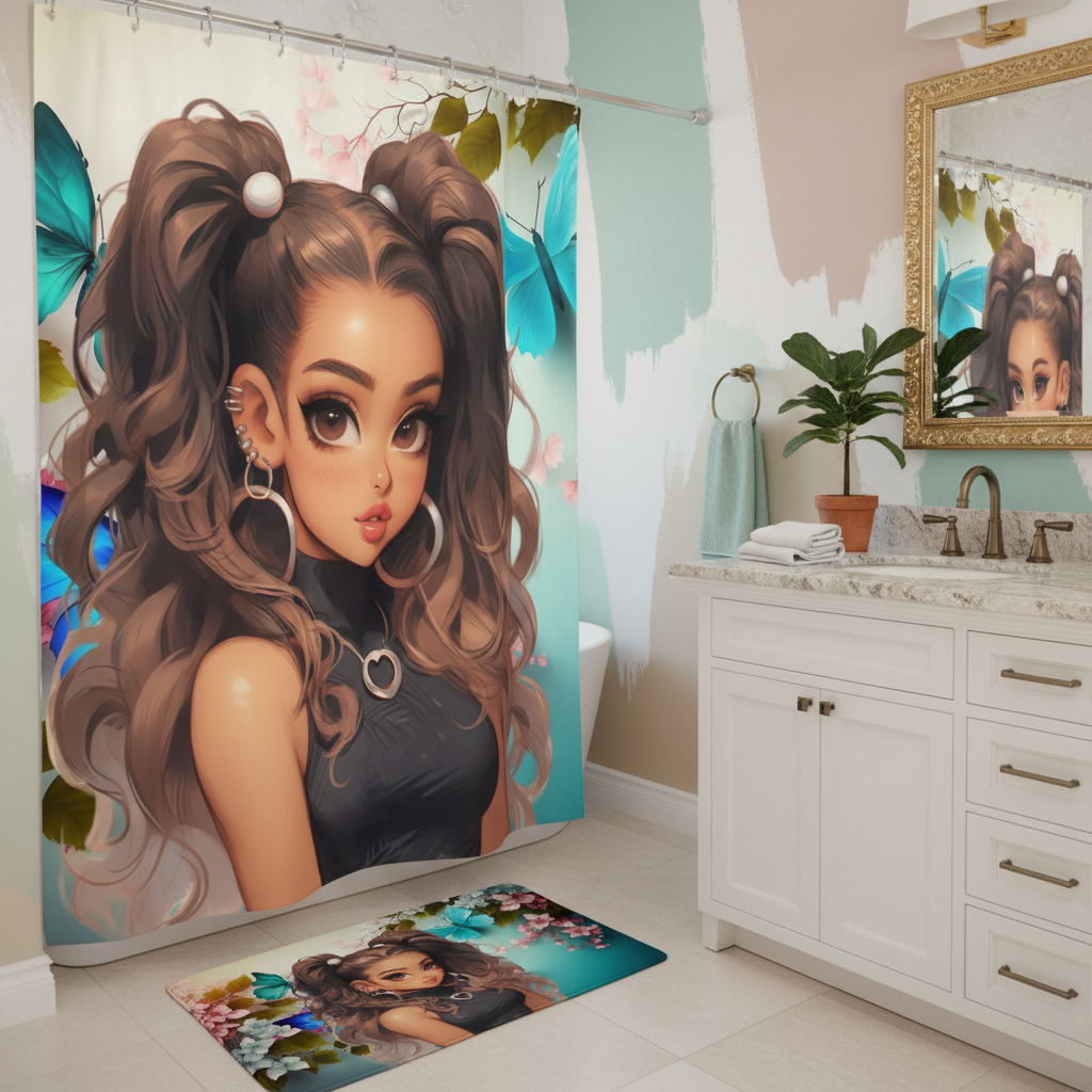 Copycat-Creations Butterfly and Floral Princess 2pcs Shower Curtain Set