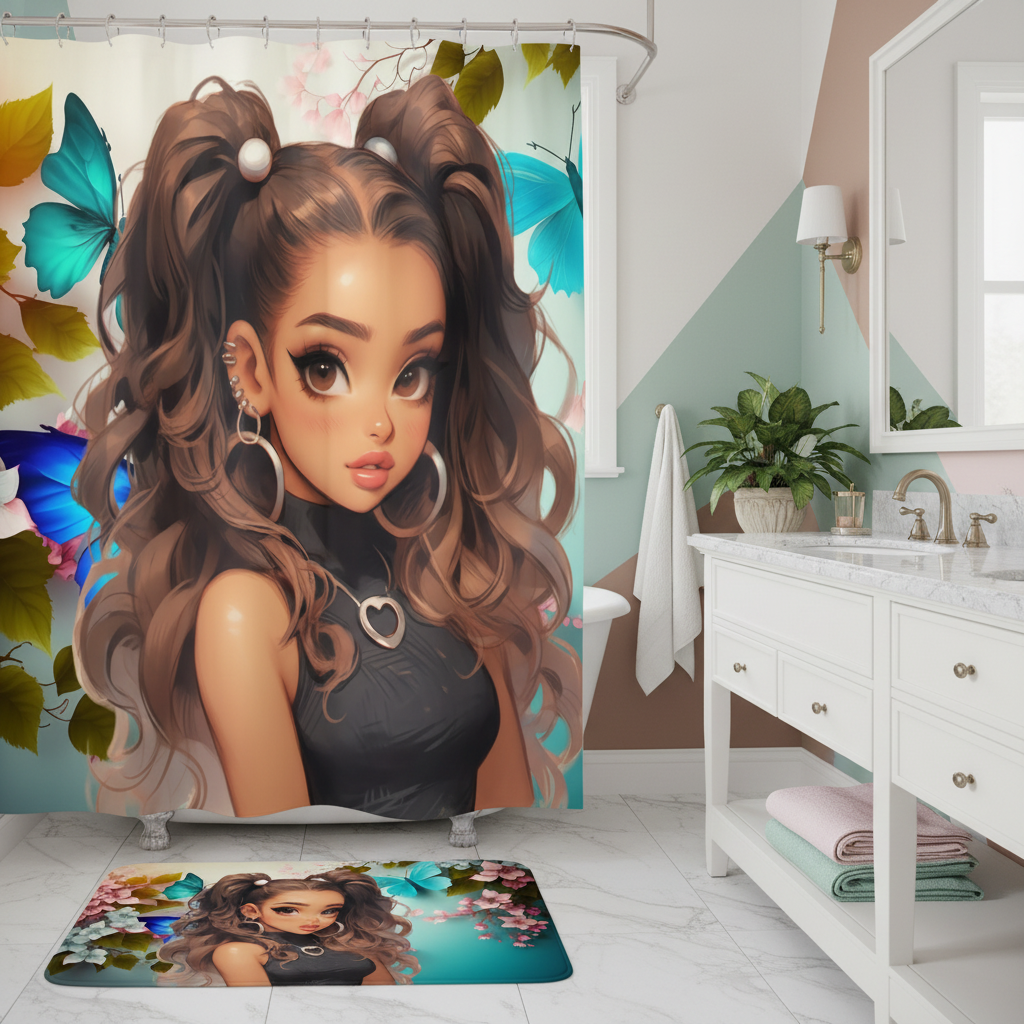 Copycat-Creations Butterfly and Floral Princess 2pcs Shower Curtain Set
