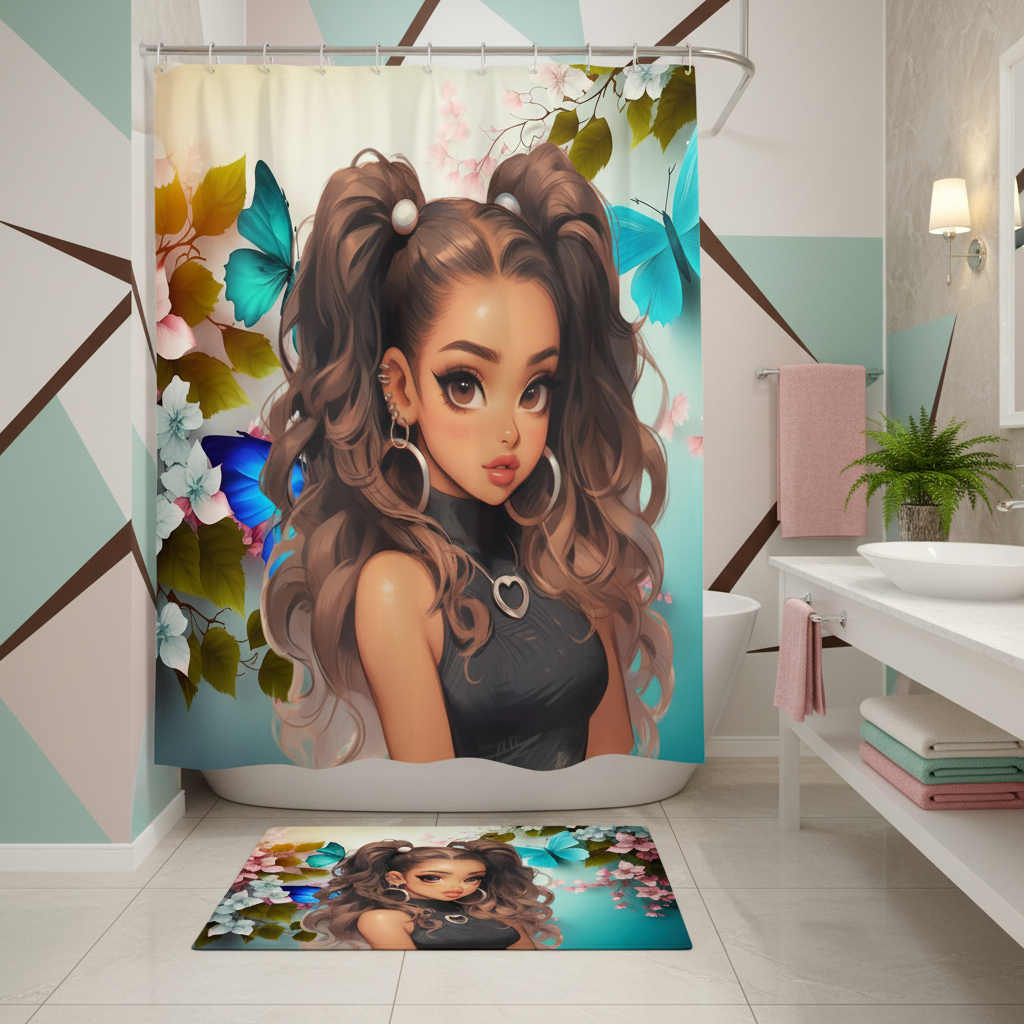 Copycat-Creations Butterfly and Floral Princess 2pcs Shower Curtain Set