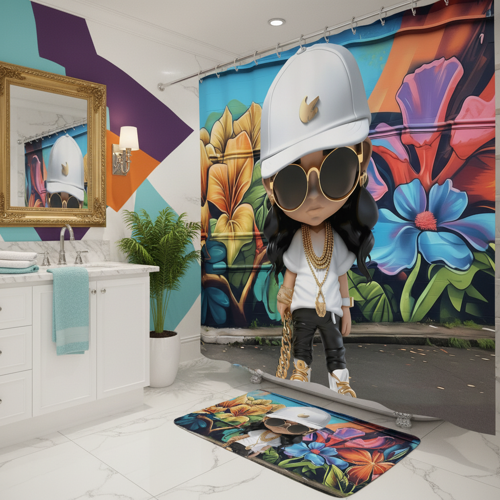 Copycat-Creations Hip-Hop Latina Princess 2pcs Shower Curtain Set