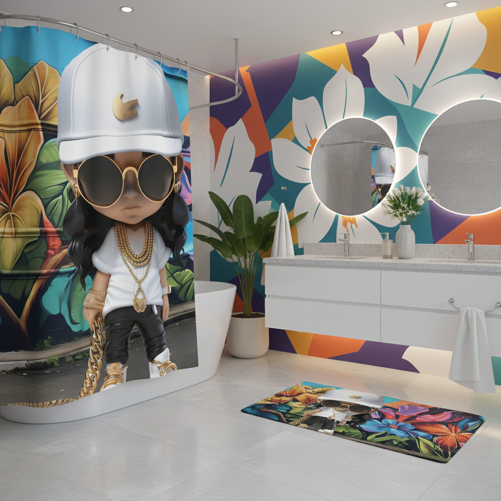 Copycat-Creations Hip-Hop Latina Princess 2pcs Shower Curtain Set