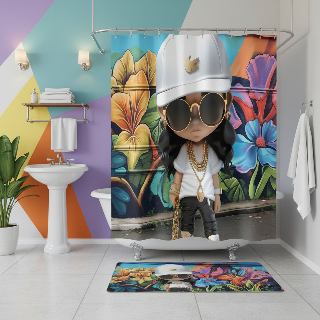 Copycat-Creations Hip-Hop Latina Princess 2pcs Shower Curtain Set