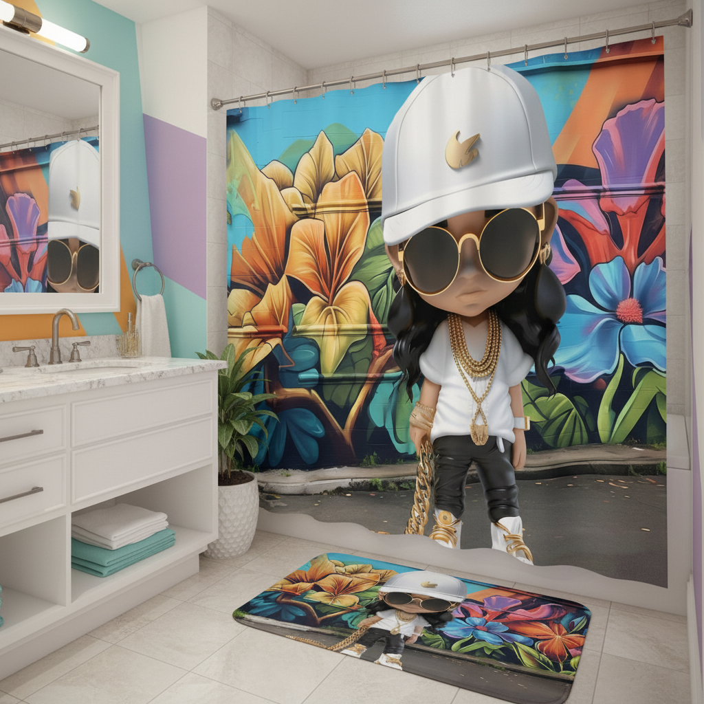 Copycat-Creations Hip-Hop Latina Princess 2pcs Shower Curtain Set