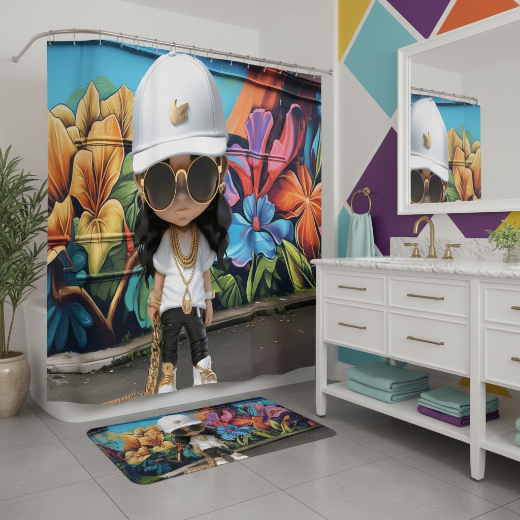 Copycat-Creations Hip-Hop Latina Princess 2pcs Shower Curtain Set