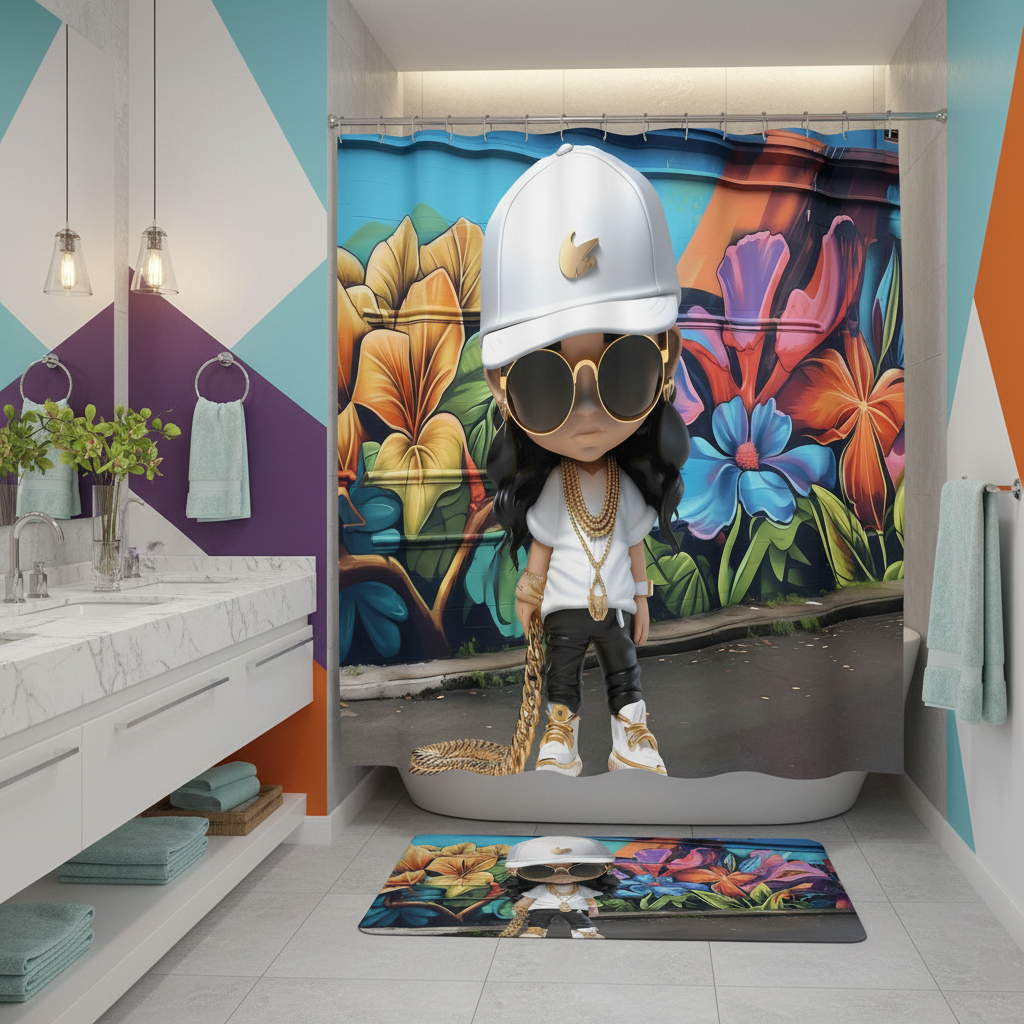 Copycat-Creations Hip-Hop Latina Princess 2pcs Shower Curtain Set
