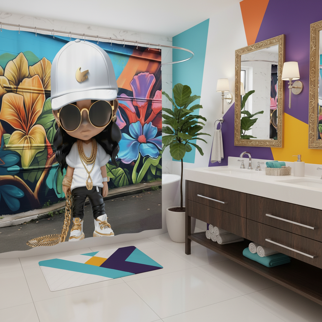 Copycat-Creations Hip-Hop Latina Princess 2pcs Shower Curtain Set