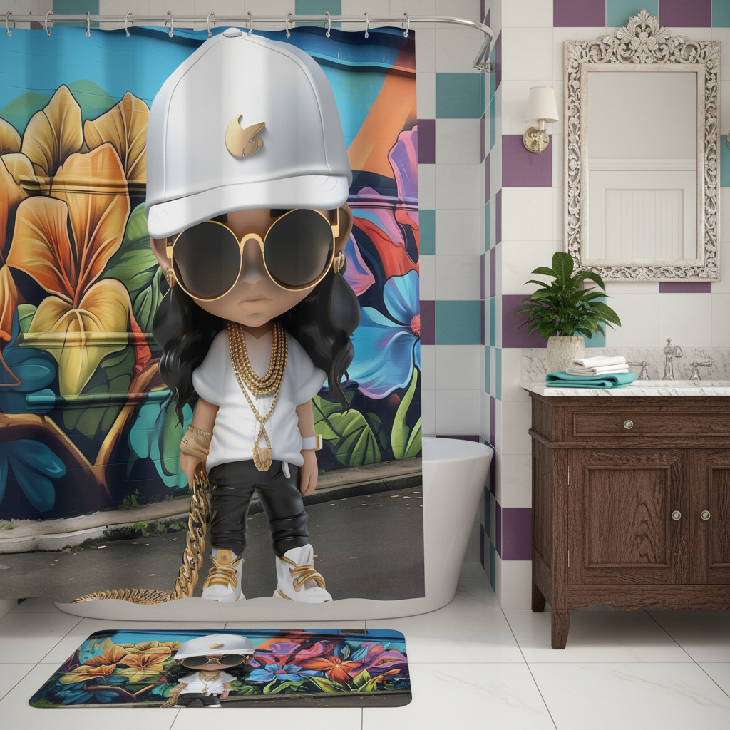 Copycat-Creations Hip-Hop Latina Princess 2pcs Shower Curtain Set