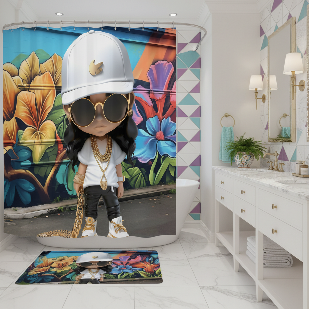 Copycat-Creations Hip-Hop Latina Princess 2pcs Shower Curtain Set