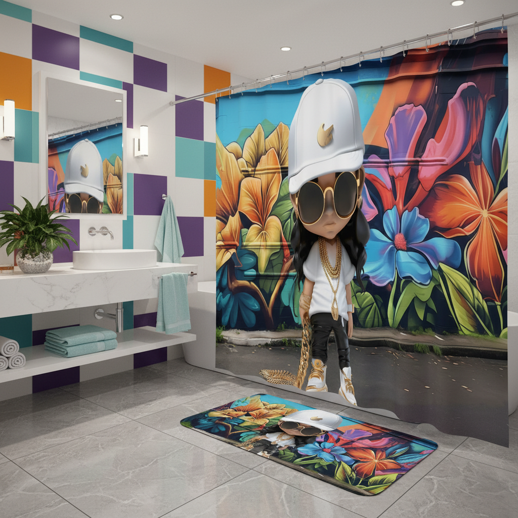 Copycat-Creations Hip-Hop Latina Princess 2pcs Shower Curtain Set