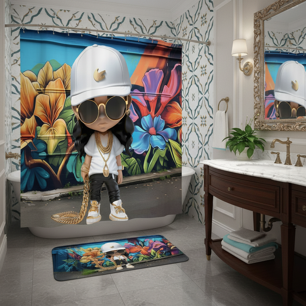 Copycat-Creations Hip-Hop Latina Princess 2pcs Shower Curtain Set
