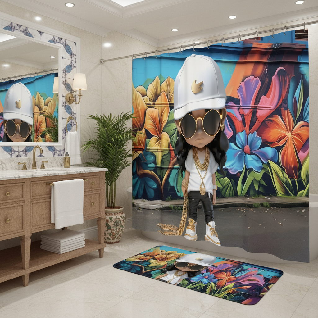 Copycat-Creations Hip-Hop Latina Princess 2pcs Shower Curtain Set