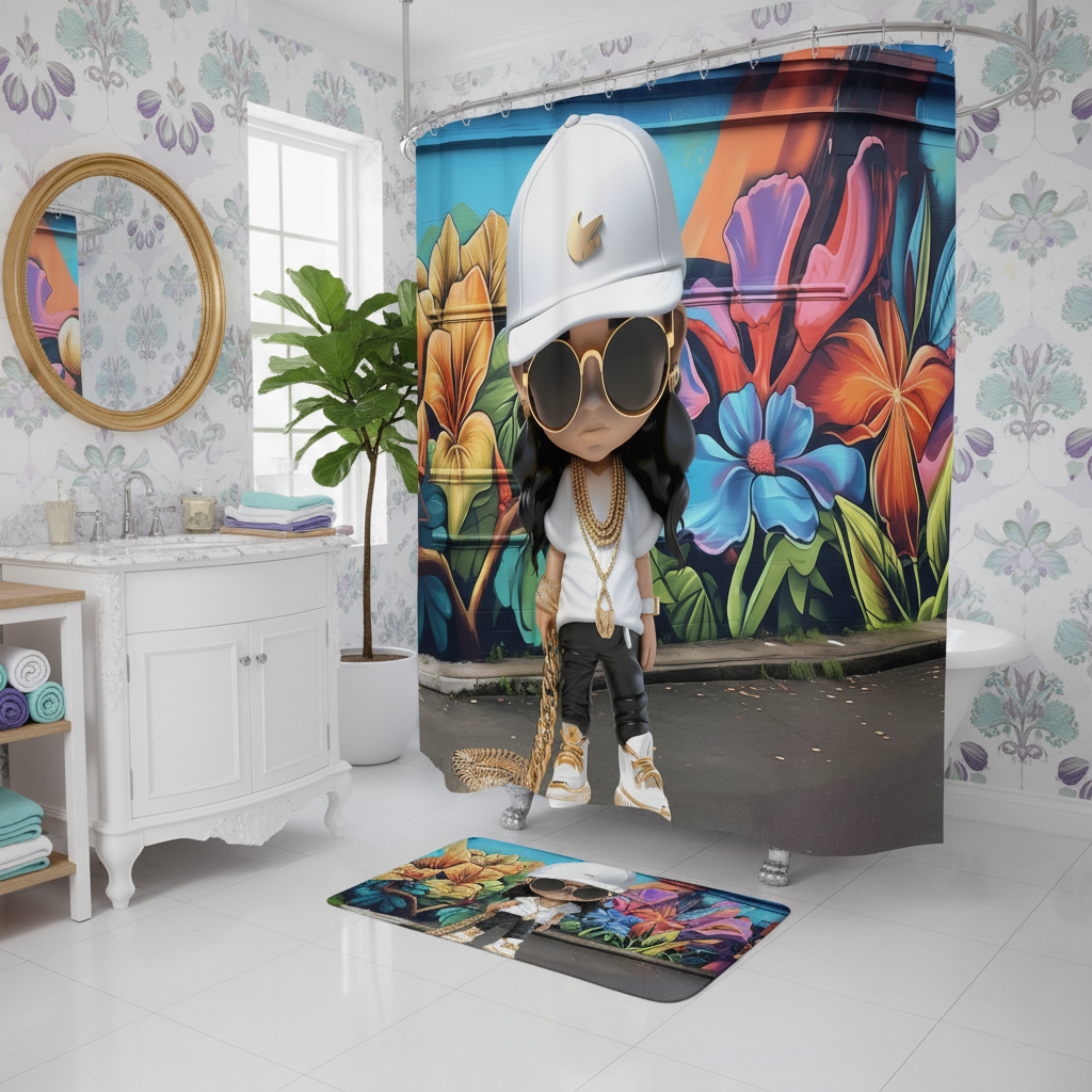 Copycat-Creations Hip-Hop Latina Princess 2pcs Shower Curtain Set
