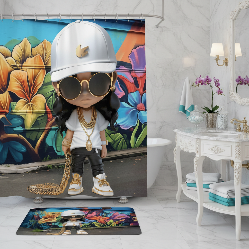 Copycat-Creations Hip-Hop Latina Princess 2pcs Shower Curtain Set