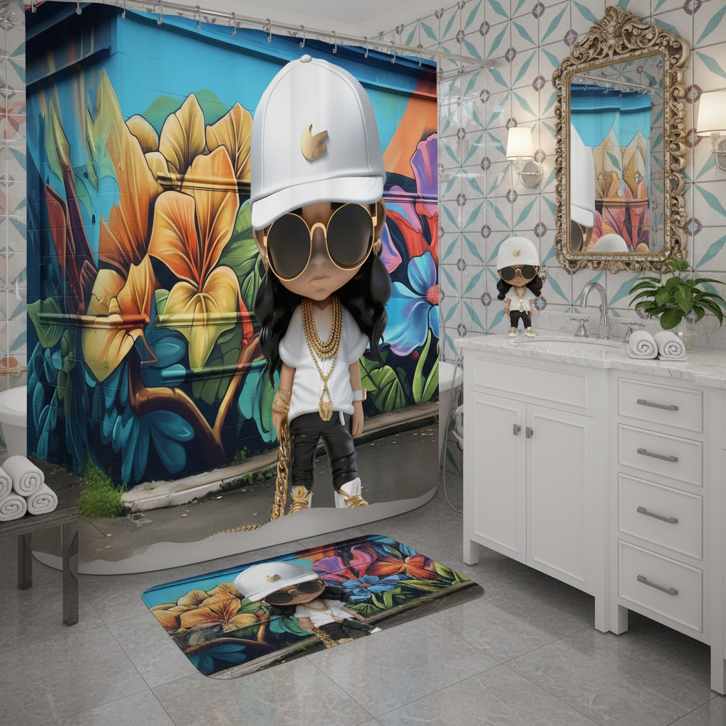 Copycat-Creations Hip-Hop Latina Princess 2pcs Shower Curtain Set