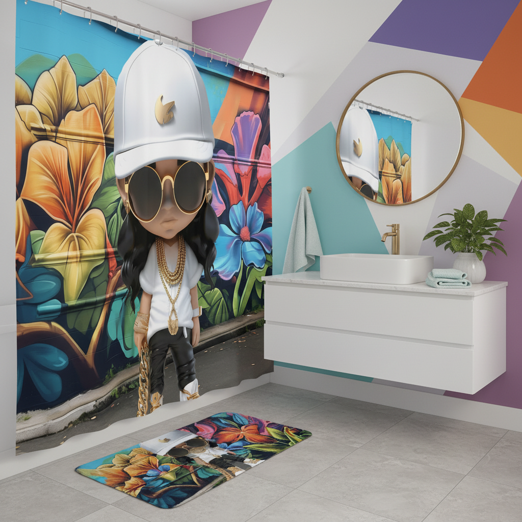 Copycat-Creations Hip-Hop Latina Princess 2pcs Shower Curtain Set