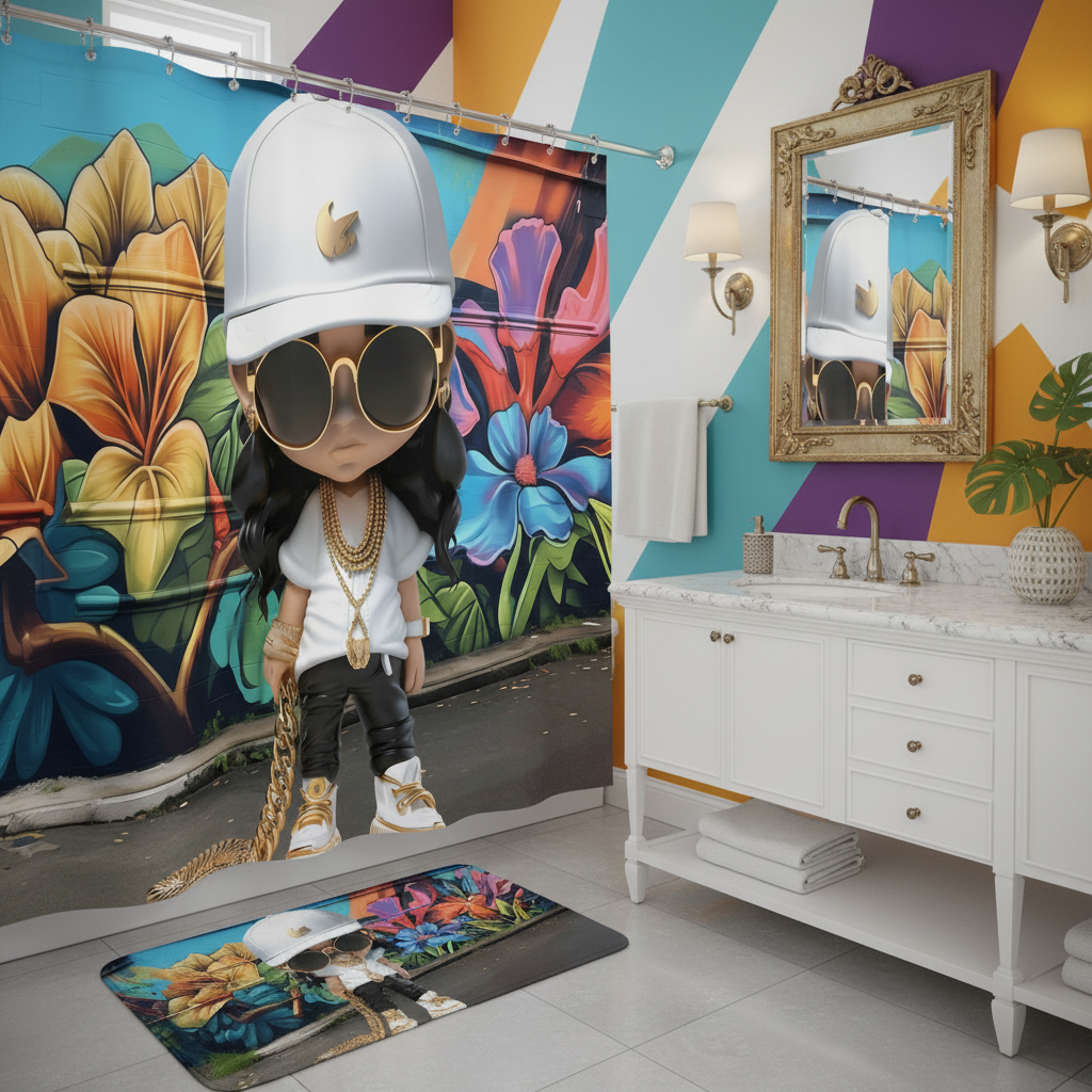 Copycat-Creations Hip-Hop Latina Princess 2pcs Shower Curtain Set