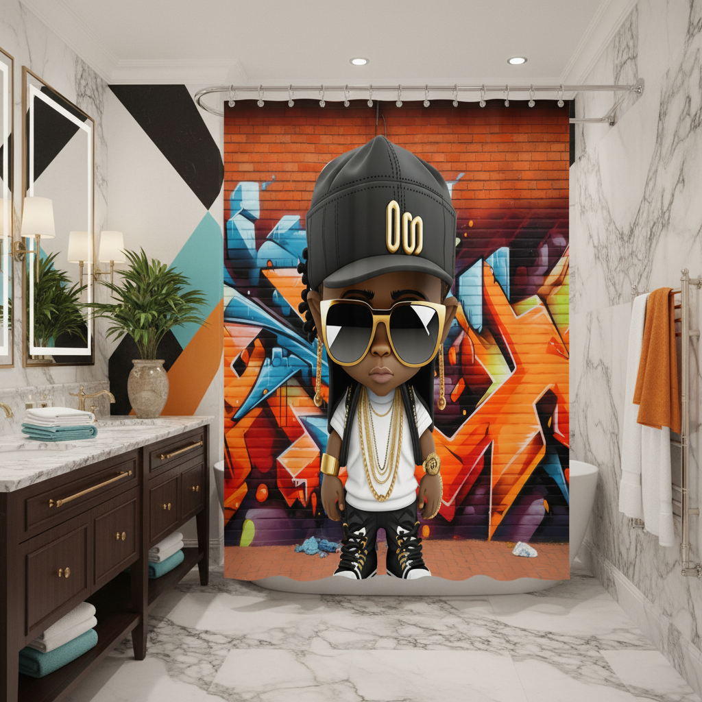 Copycat-Creations Graffiti Hip-Hop Prince 2pcs Shower Curtain Set