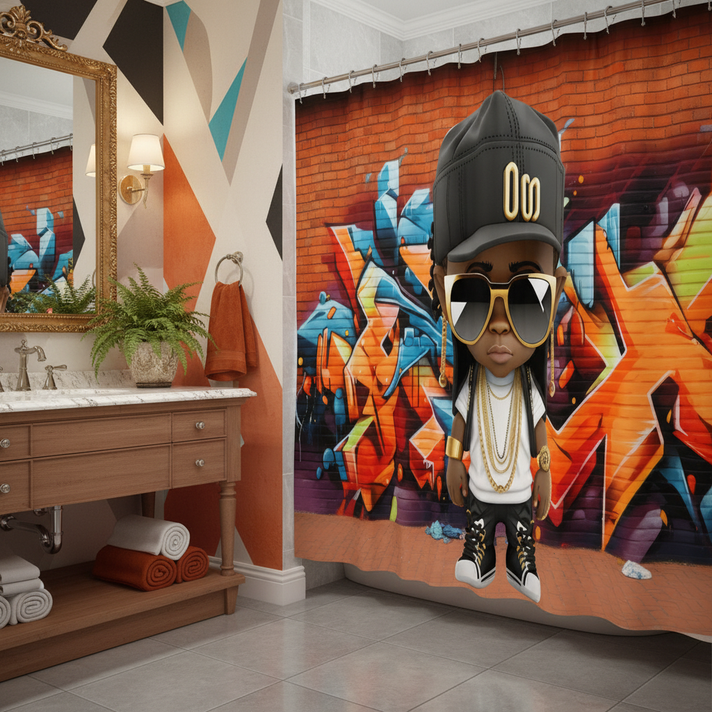 Copycat-Creations Graffiti Hip-Hop Prince 2pcs Shower Curtain Set