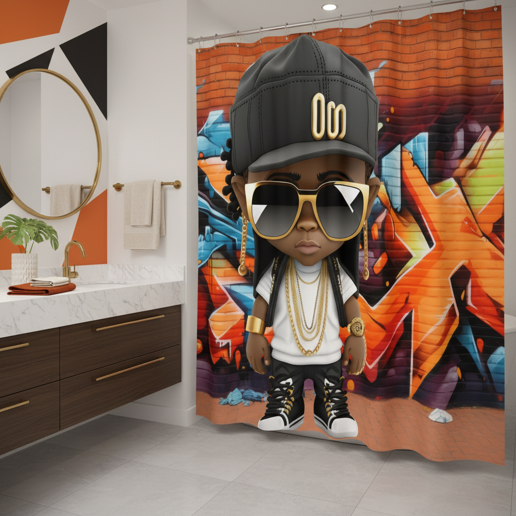 Copycat-Creations Graffiti Hip-Hop Prince 2pcs Shower Curtain Set